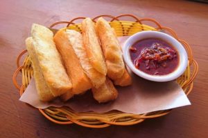 A plate of Fried Cassava with Sambal