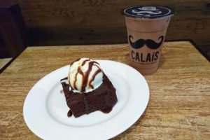 Hot Brownie with Ice Cream and Iced Chocolate