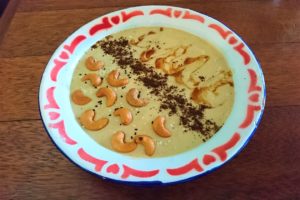 Smoothie Bowl with Cashewnuts and Coffee